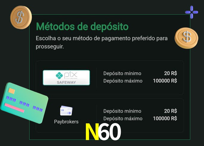 O cassino N60 oferece uma grande variedade de métodos de pagamento